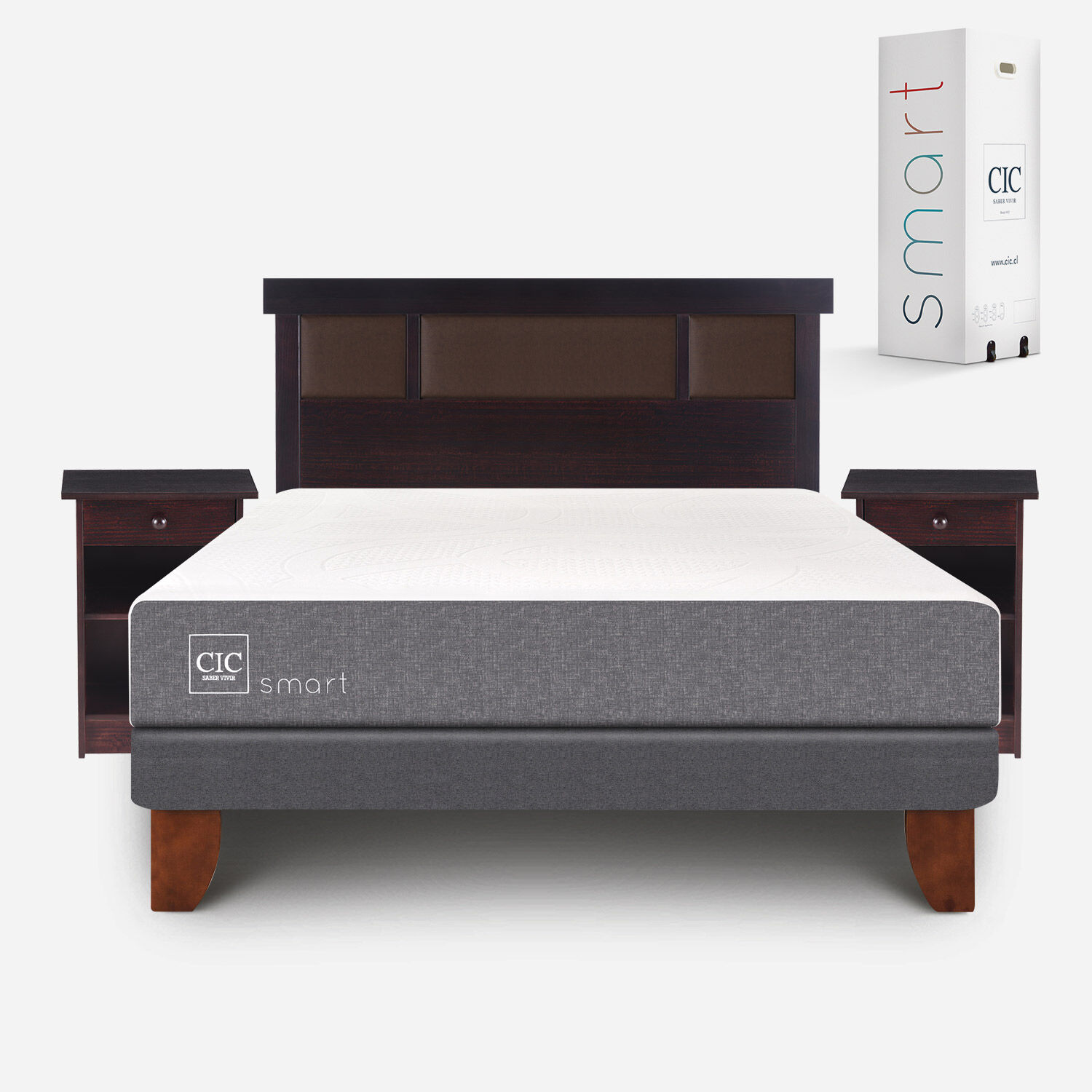 Cama Europea 2 Plazas Smart Base Normal + Set Dublín Choc