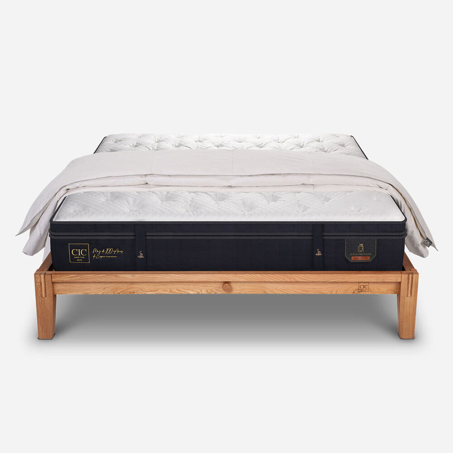 Cama Oak 2 Plazas Super Premium + Plumón 100% Pluma Ganso