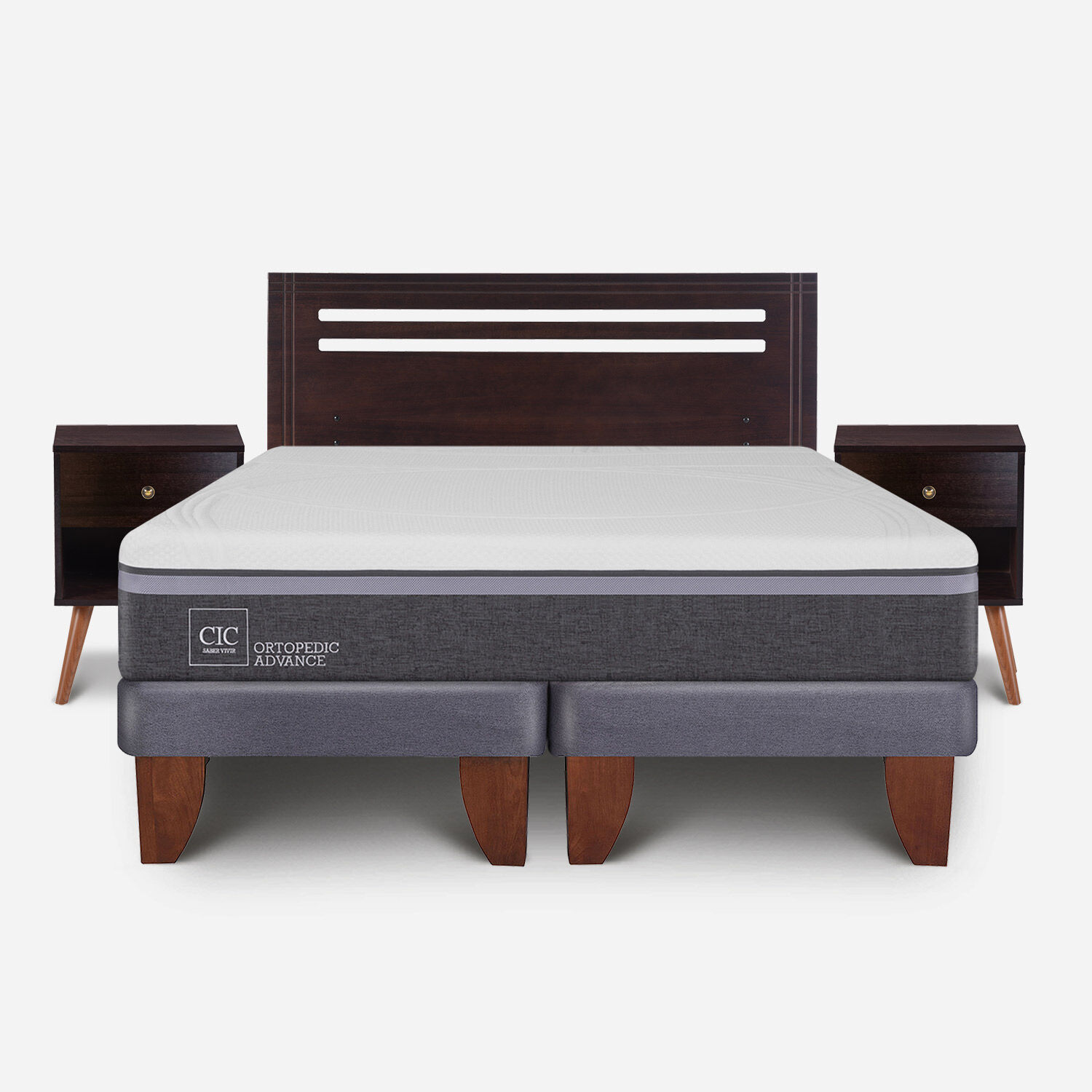 Cama Europea 2 Plazas Ortopedic Advance Base Dividida + Set Múnich Chocolate