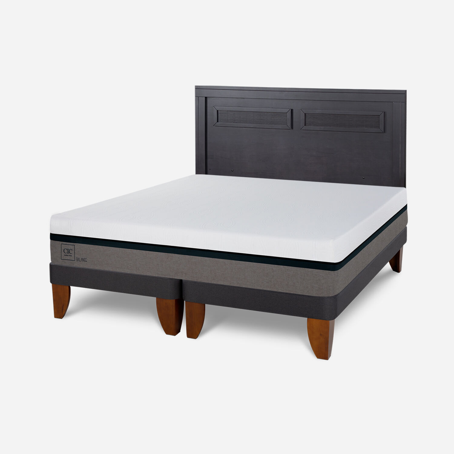 Cama Europea 2 Plazas Balance Base Dividida + Respaldo Milán Negro