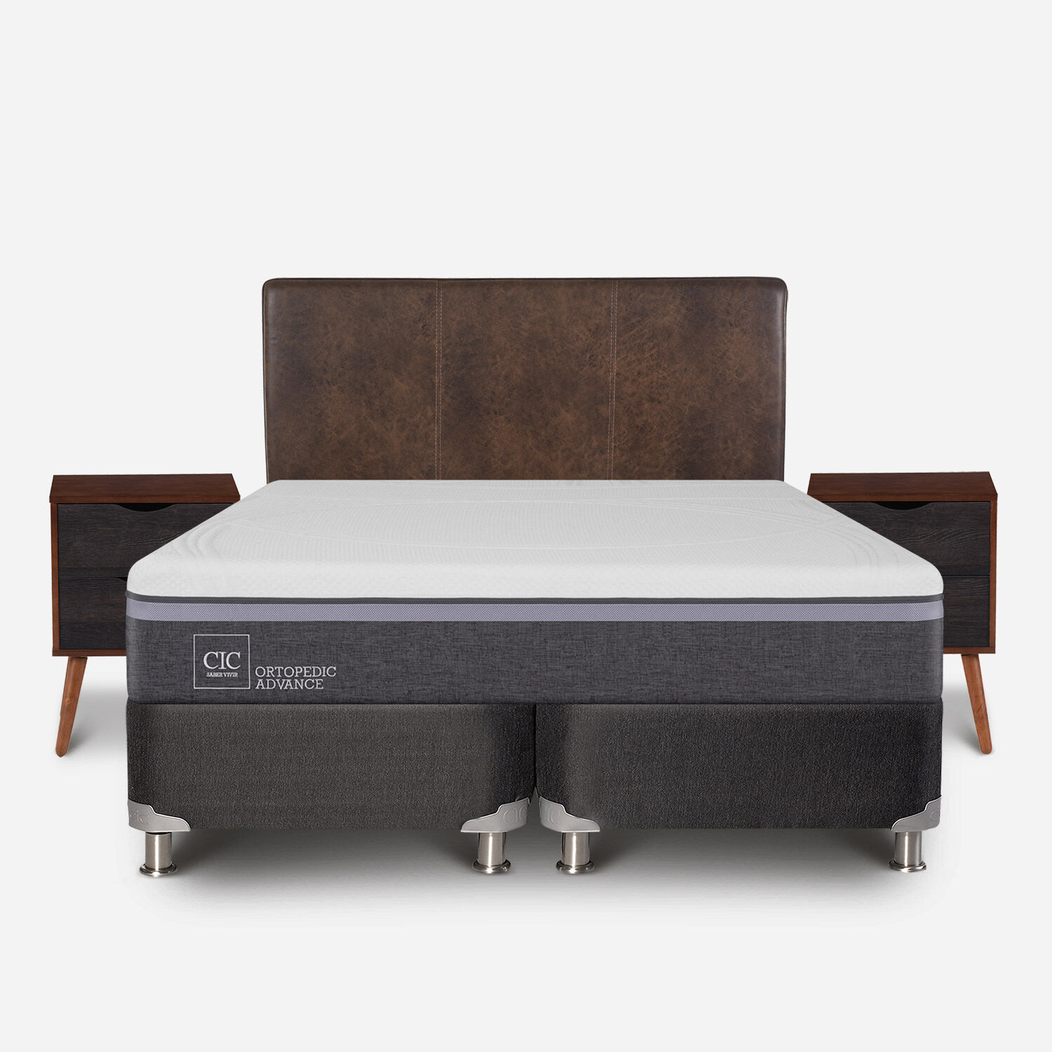 Box Spring 2 Plazas Ortopedic Advance Base Dividida 5 Zonas + Set Baker