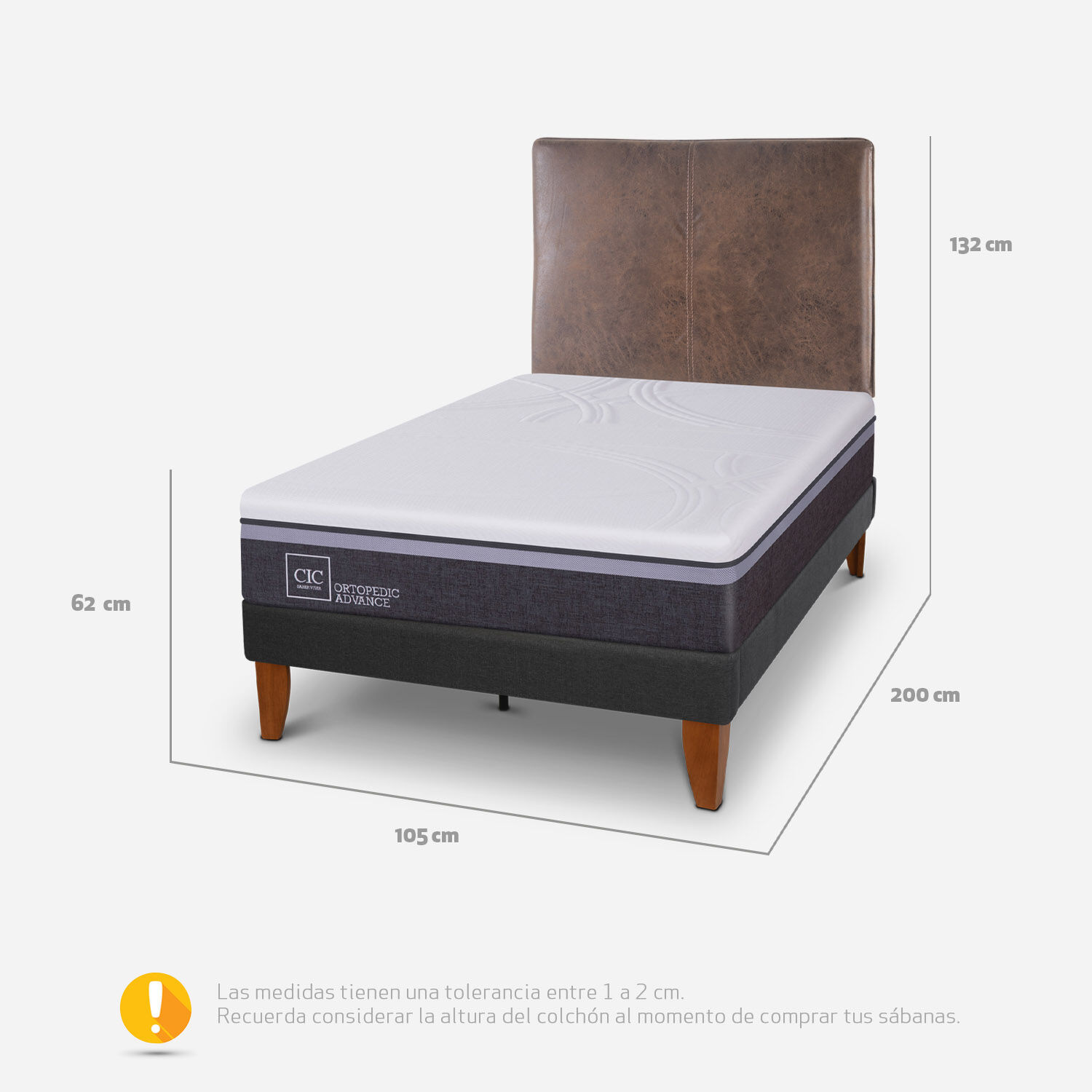 Cama Europea Curve 1,5 Plazas Ortopedic Advance + Respaldo Baker