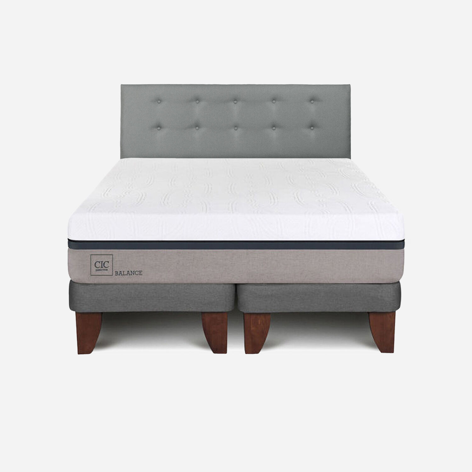 Cama Europea King Balance + Respaldo Tapizado Gris
