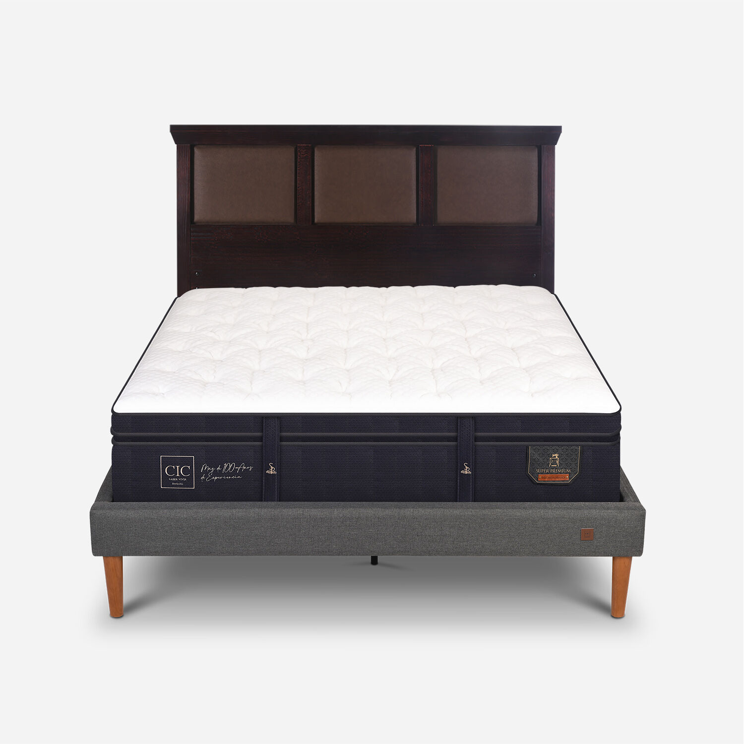 Cama Europea Curve 2 Plazas Super Premium + Respaldo Torino Chocolate
