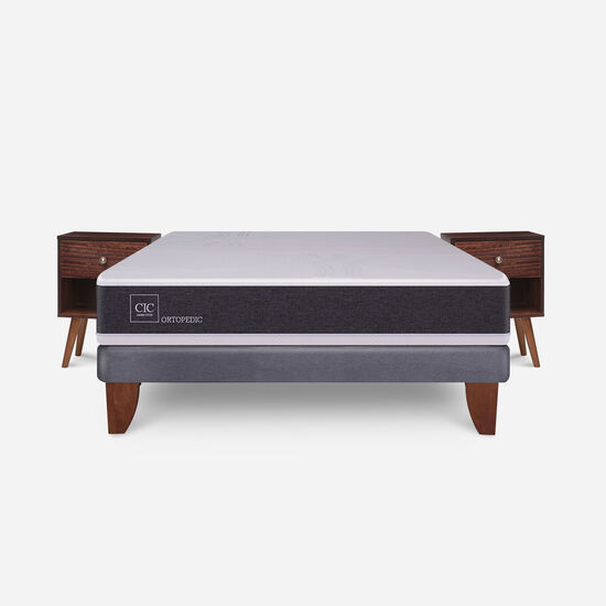 Cama Europea 2 Plazas Base Normal Ortopedic + Veladores Múnich