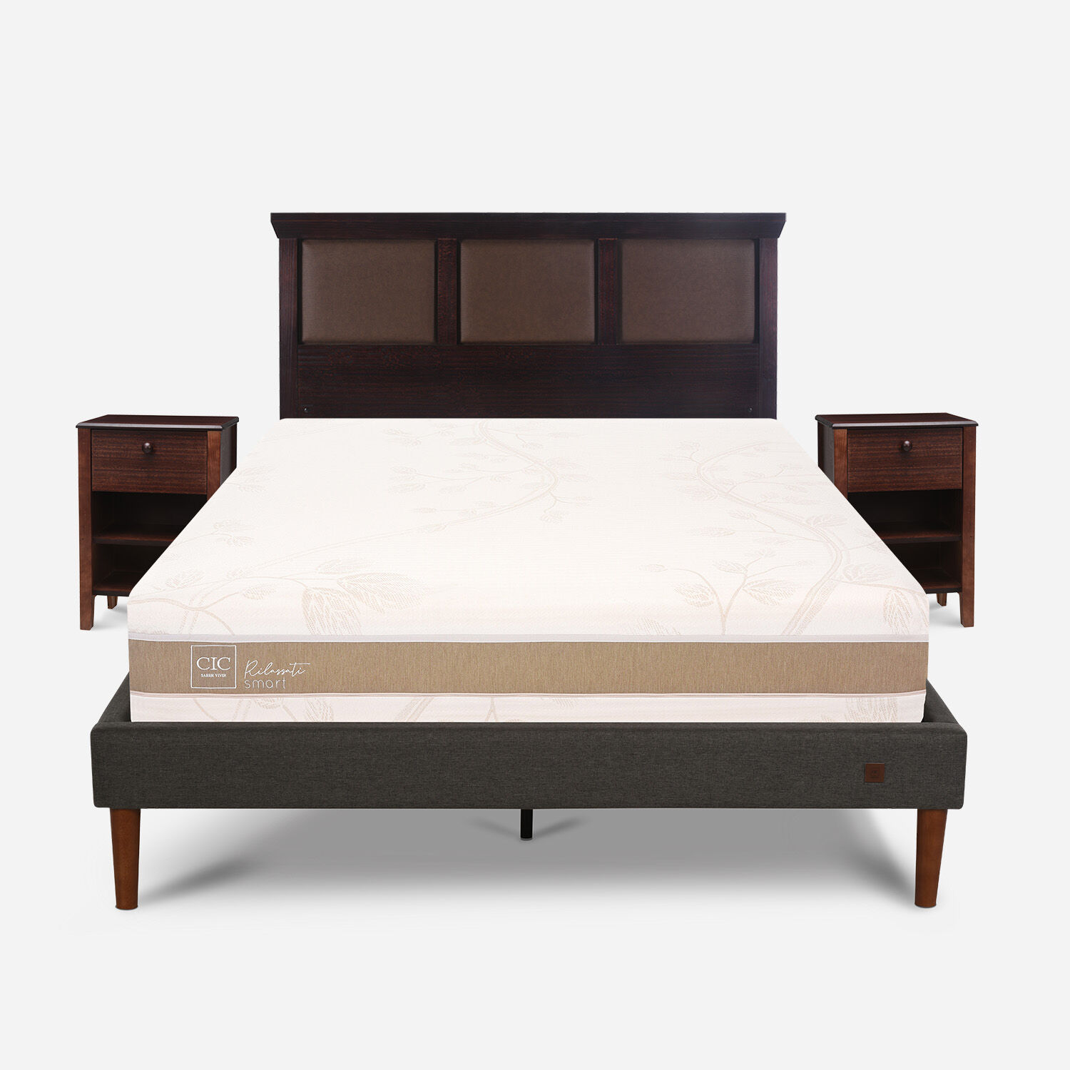 Cama Europea Curve 2 Plazas Rilassati Infinity + Set Torino Chocolate