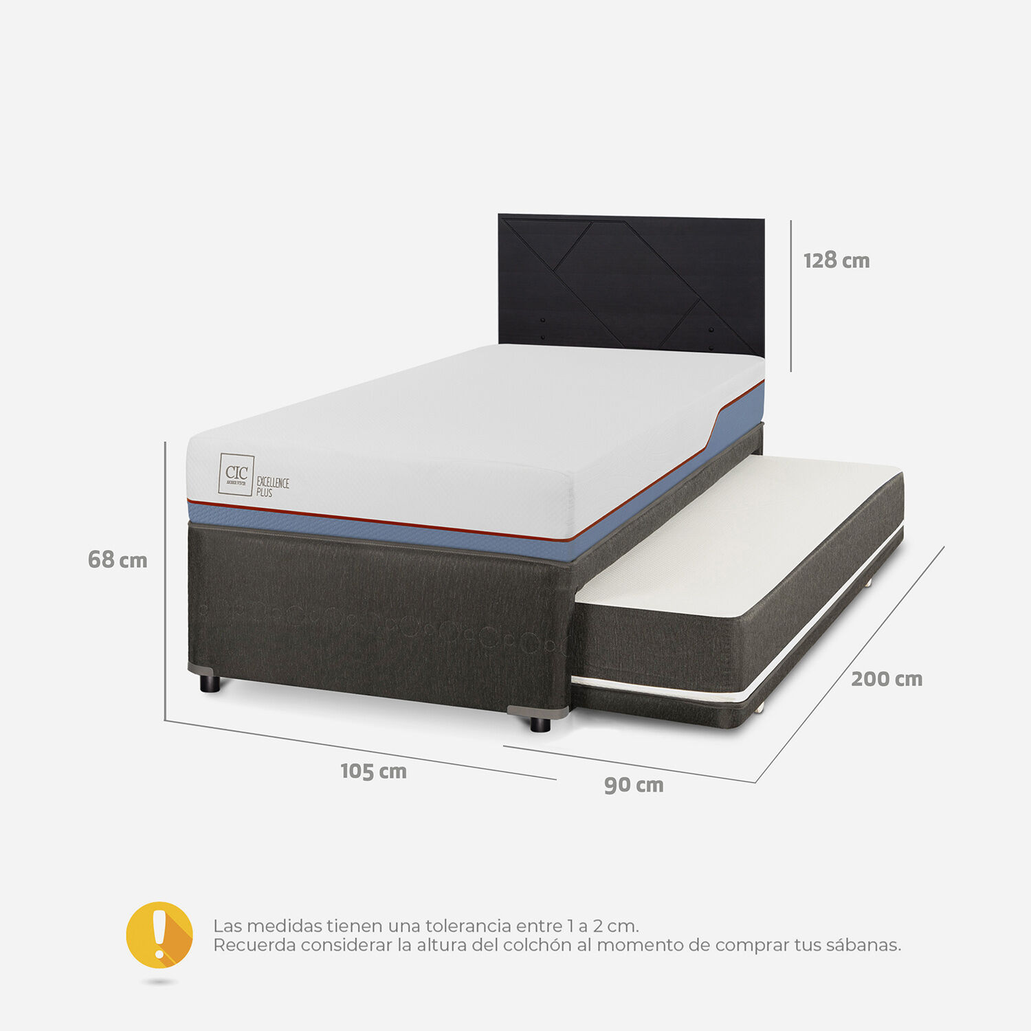Cama Nido Diván Excellence Plus + Respaldo Villarrica Negro