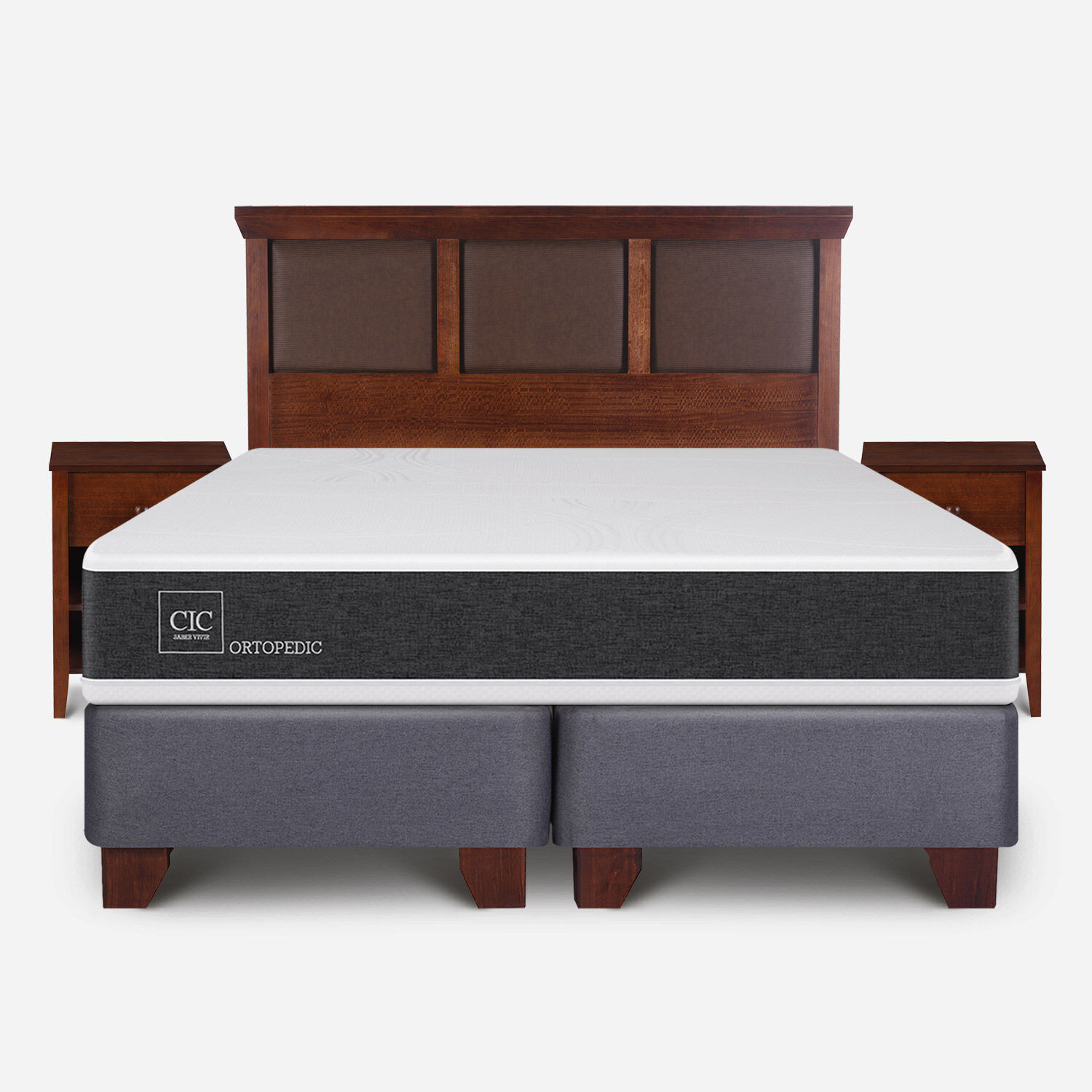 Box Spring 2 Plazas Ortopedic Base Dividida + Set Torino Caramel