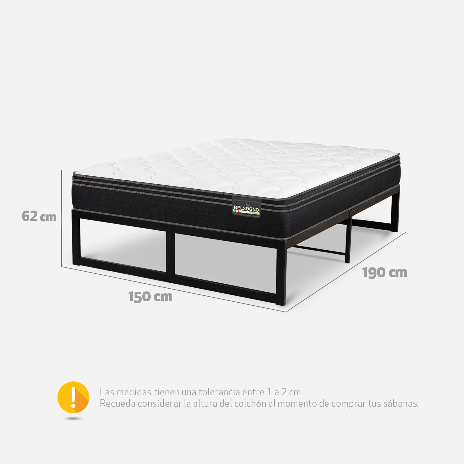 Cama Iron Smart Belsogno 2 Plazas Premium Black