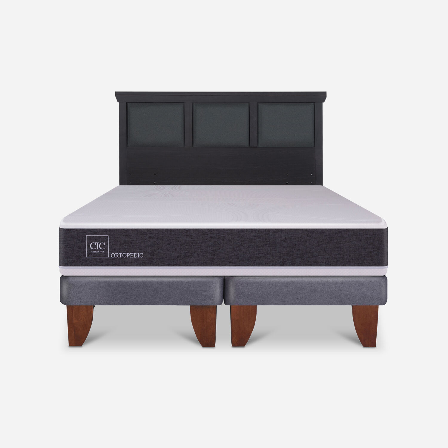 Cama Europea 2 Plazas Ortopedic Base Dividida + Respaldo Torino Negro