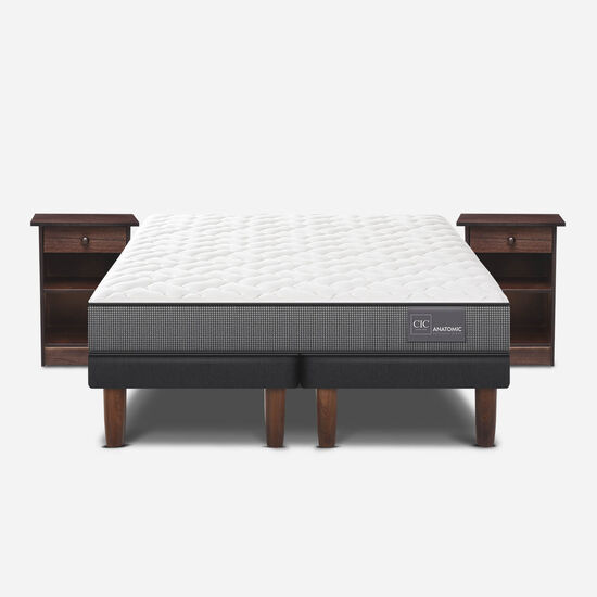 Cama Europea 2 Plazas Base Dividida Anatomic + Veladores Dublín Choc