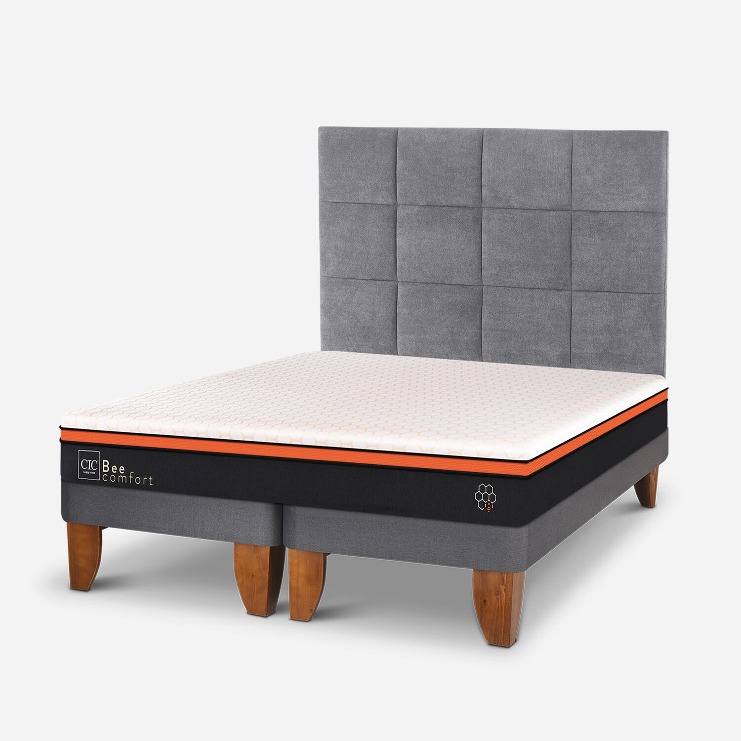 Cama Europea King Bee Comfort + Respaldo T&aacute;mesis
