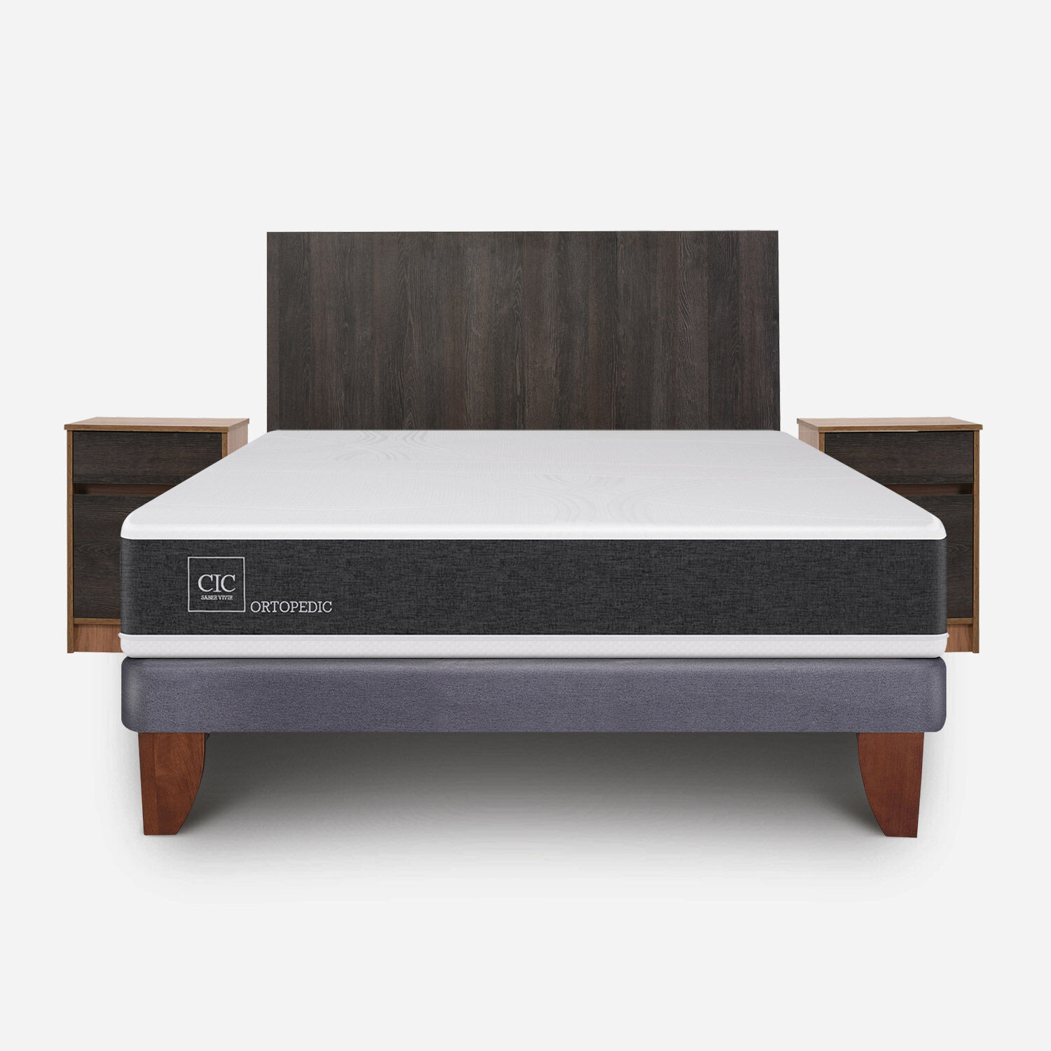 Cama Europea 2 Plazas Ortopedic Base Normal + Set Espresso