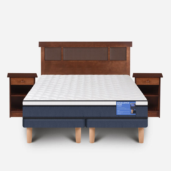 Cama Europea 2 Plazas Excellence Plus Base Dividida + Set Dublín Caramel