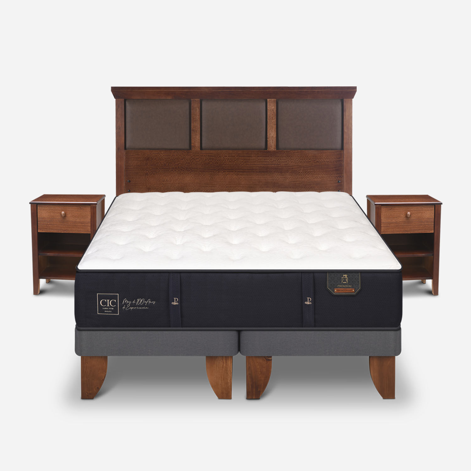 Cama Europea 2 Plazas Premium Base Dividida + Set Torino Caramel