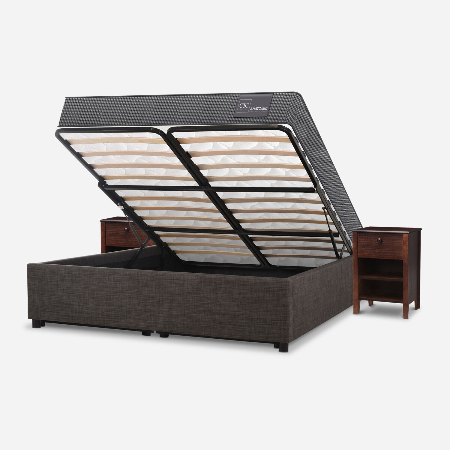 Cama Space Box 2 Plazas Anatomic + Velador Torino Chocolate
