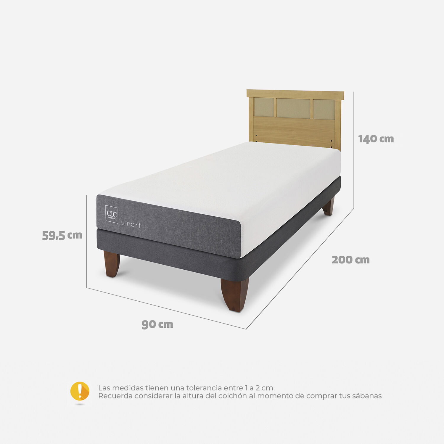 Cama Europea 1 Plaza Smart + Respaldo Dublín Mostaza