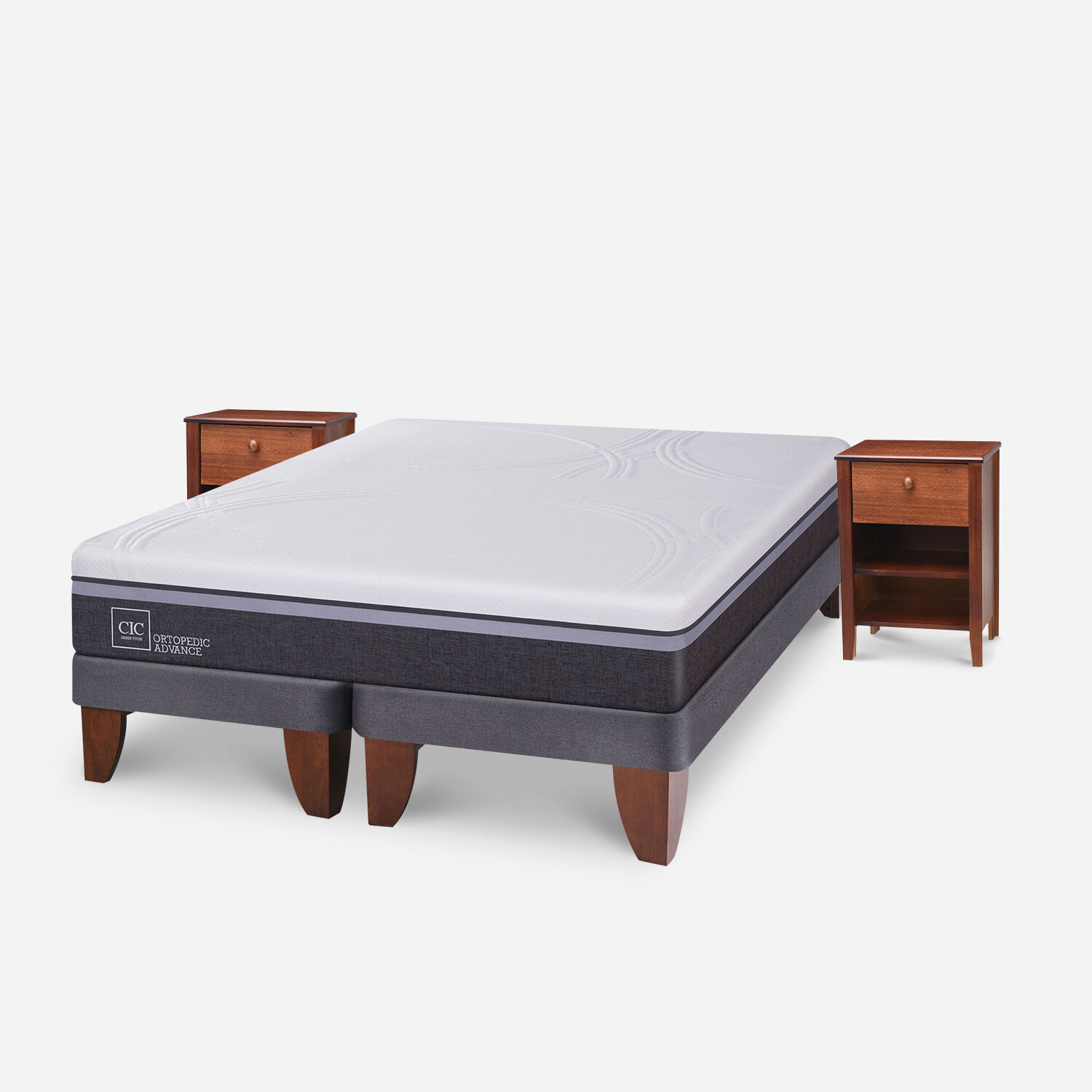 Cama Europea King Ortopedic Advance + Veladores Torino Caramel
