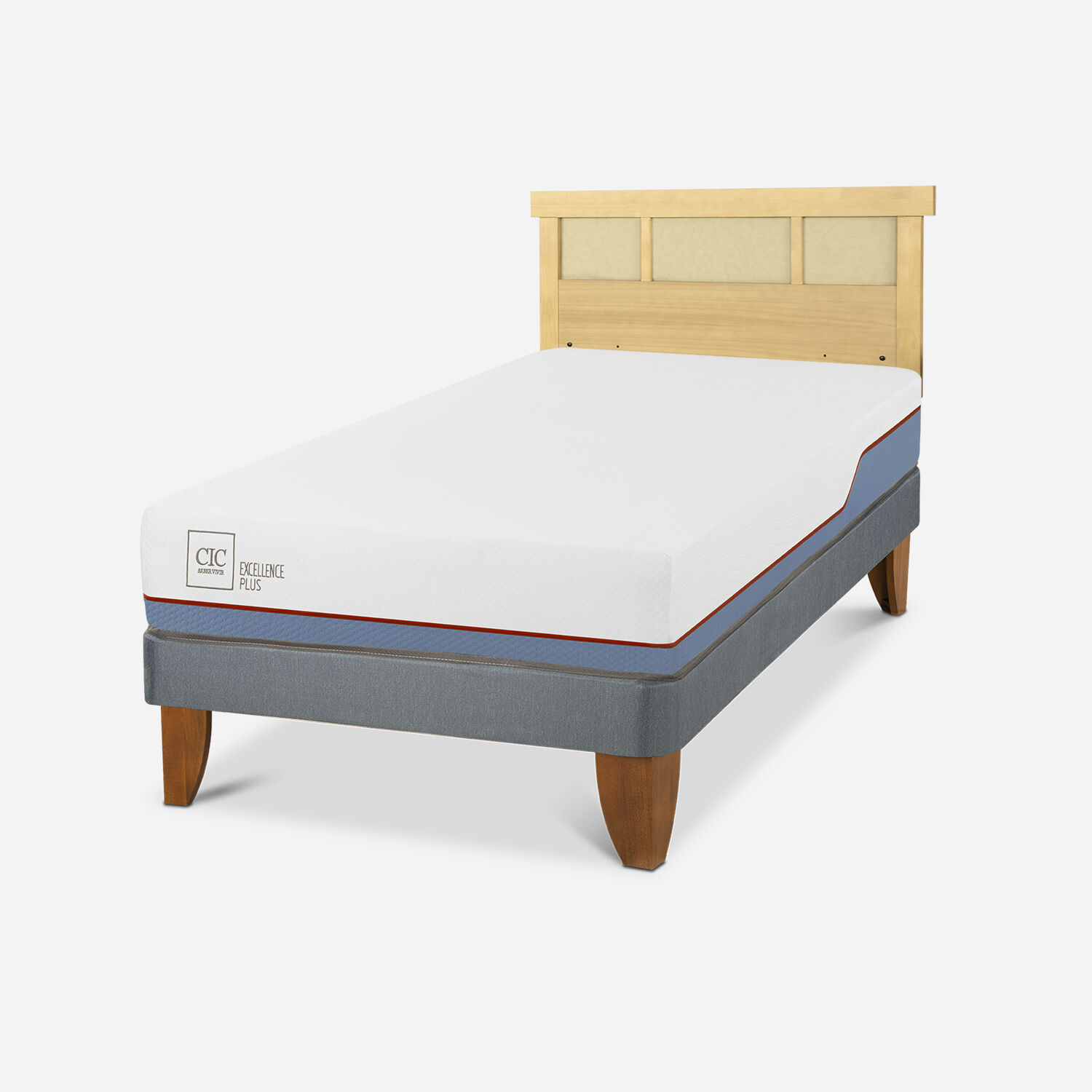 Cama Europea 1,5 Plazas Excellence Plus + Respaldo Dubl&iacute;n Mostaza