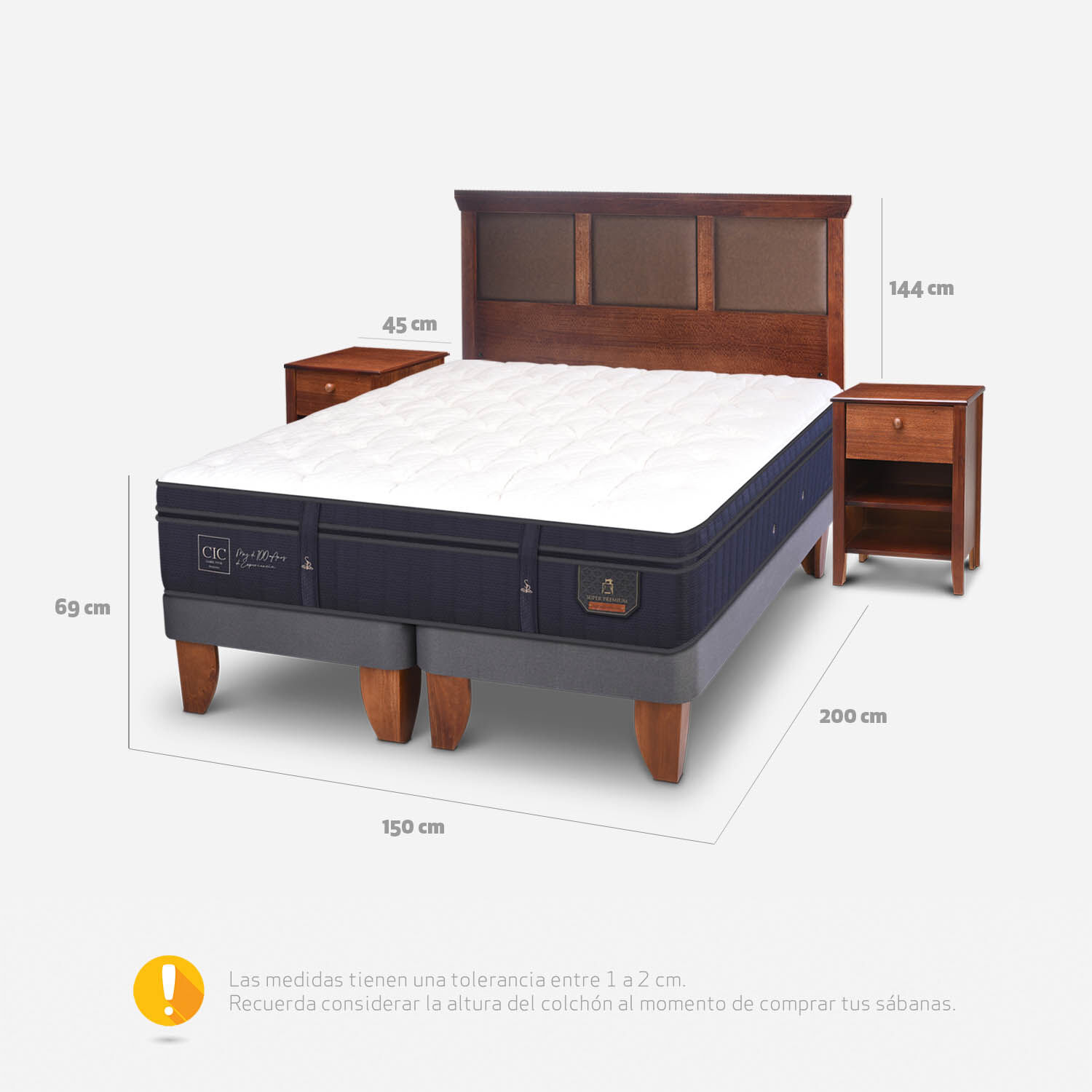 Cama Europea 2 Plazas Super Premium Base Dividida + Set Torino Caramel