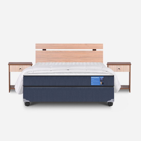 Cama Americana 2 Plazas Excellence + Set Olmo + Plumón