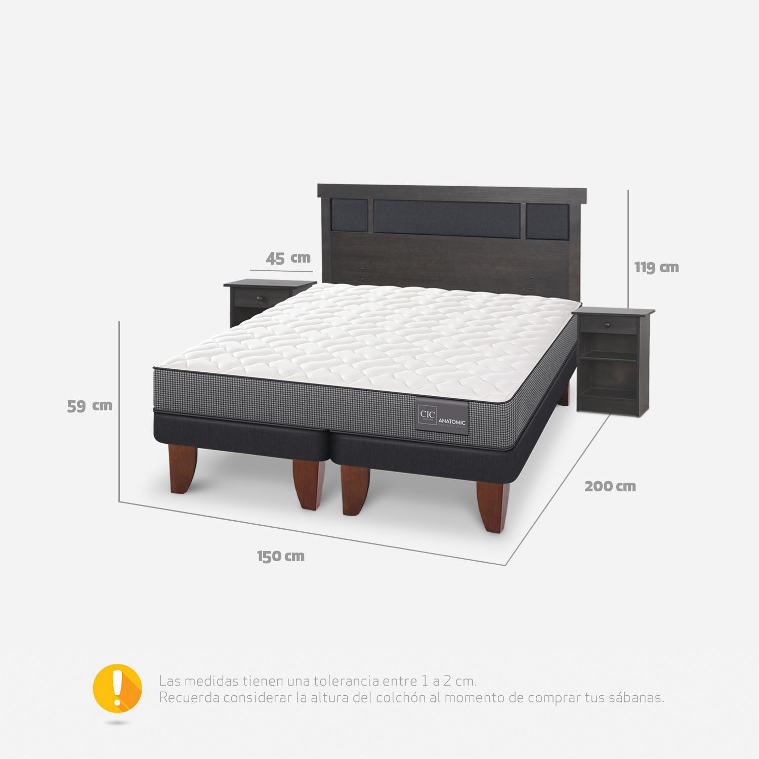 Cama Europea 2 Plazas Anatomic Base Dividida + Set Dublín Gris