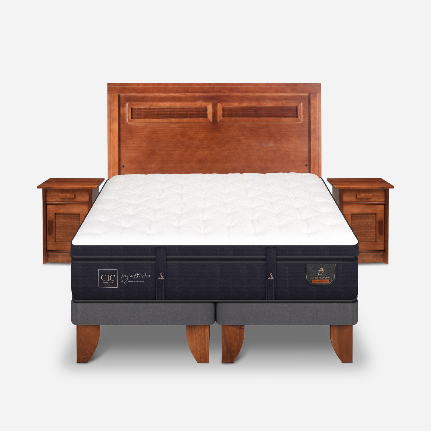 Cama Europea 2 Plazas Super Premium Base Dividida + Set Mil&aacute;n Caramel
