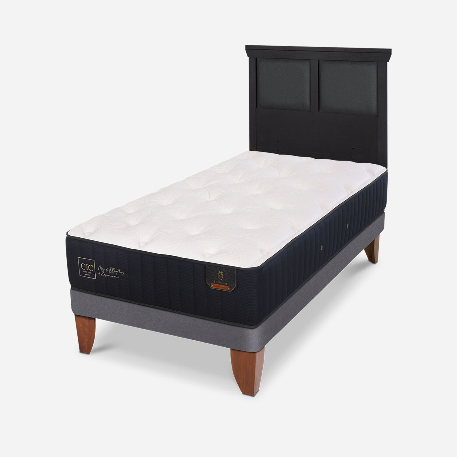 Cama Europea 1,5 Plazas Premium + Respaldo Torino Negro