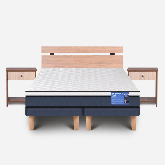 Cama Europea 2 Plazas Excellence Plus Base Dividida + Set Olmo
