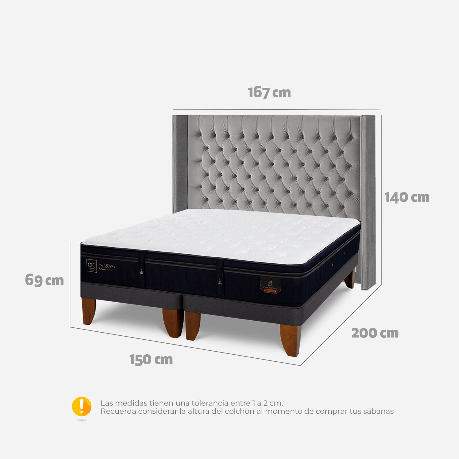 Cama Europea 2 Plazas Super Premium Base Dividida + Respaldo Sesia