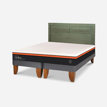 Cama Europea 2 Plazas Bee Comfort Base Dividida + Respaldo Milán Olivo