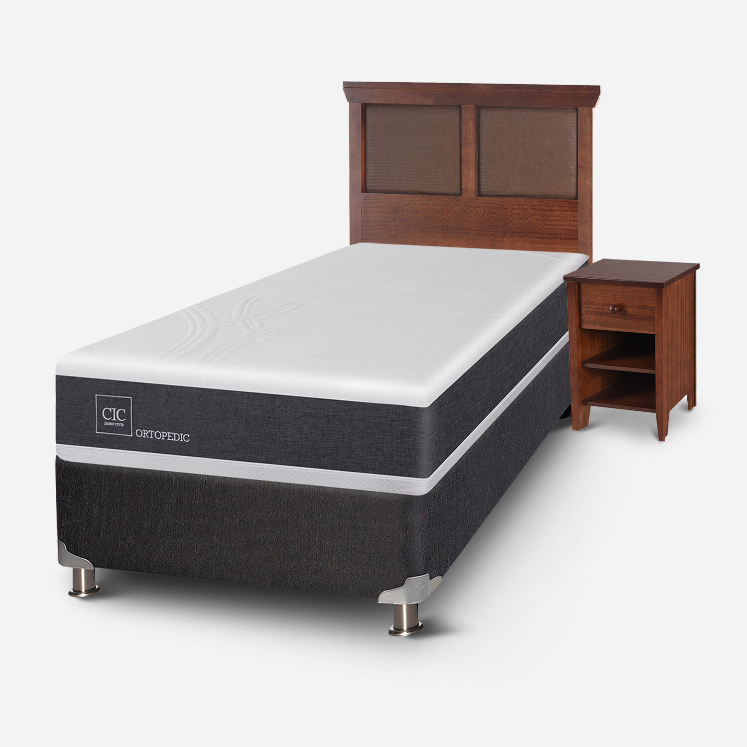 Box Spring 1,5 Plazas Ortopedic 5 Zonas + Set Torino Caramel