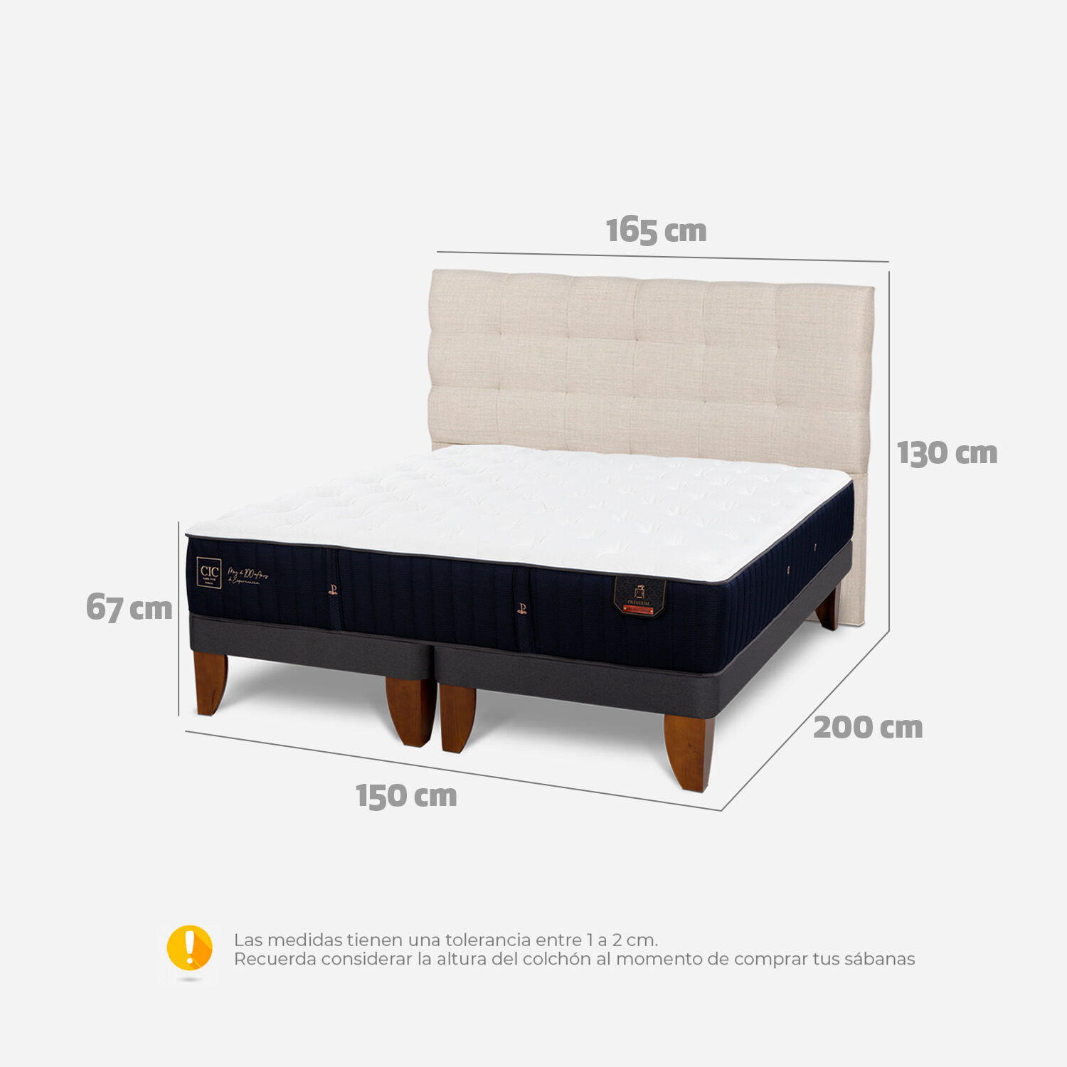 Cama Europea 2 Plazas Premium Base Dividida + Respaldo Ebro