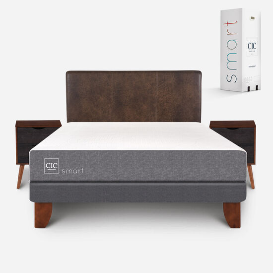 Cama Europea 2 Plazas Smart Base Normal + Set Baker