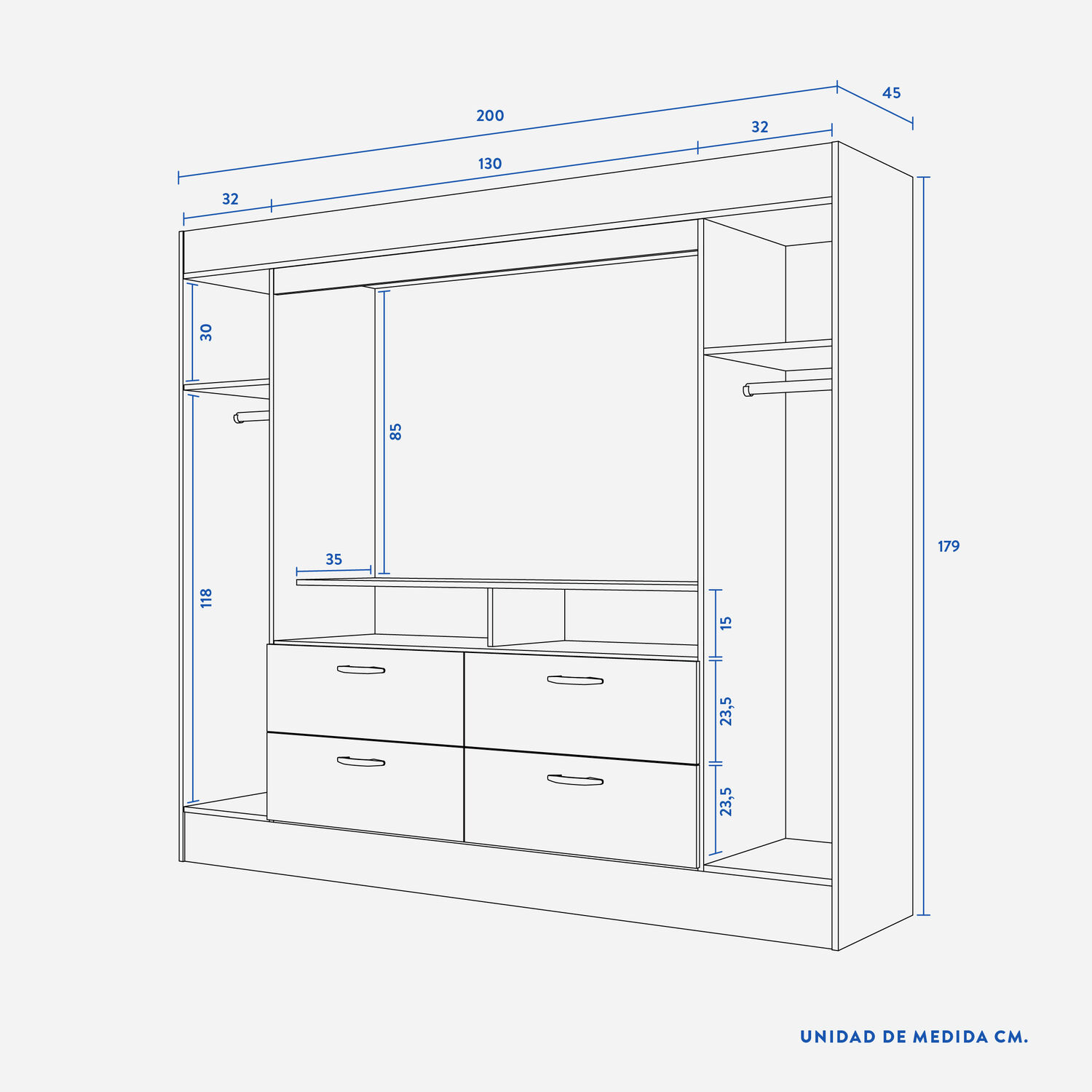 Cl&oacute;set 2 Puertas 4 Cajones Baker TV 55" Chocolate