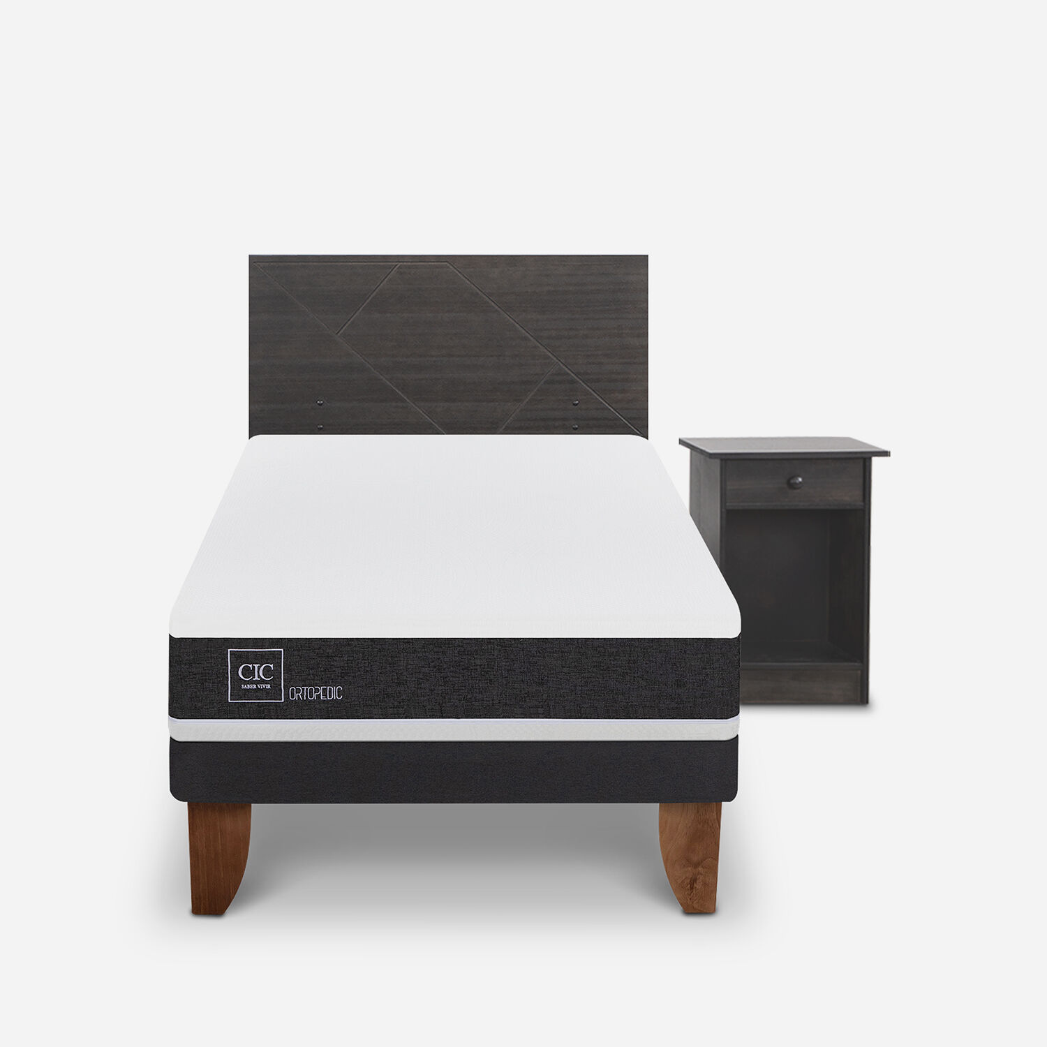 Cama Europea 1,5 Plazas Ortopedic + Set Villarrica Gris