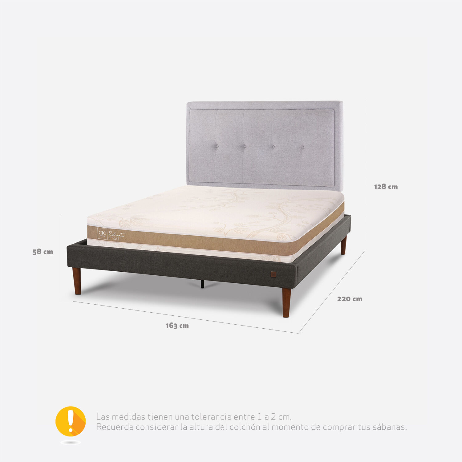 Cama Europea Curve 2 Plazas Rilassati Infinity + Respaldo Ganges
