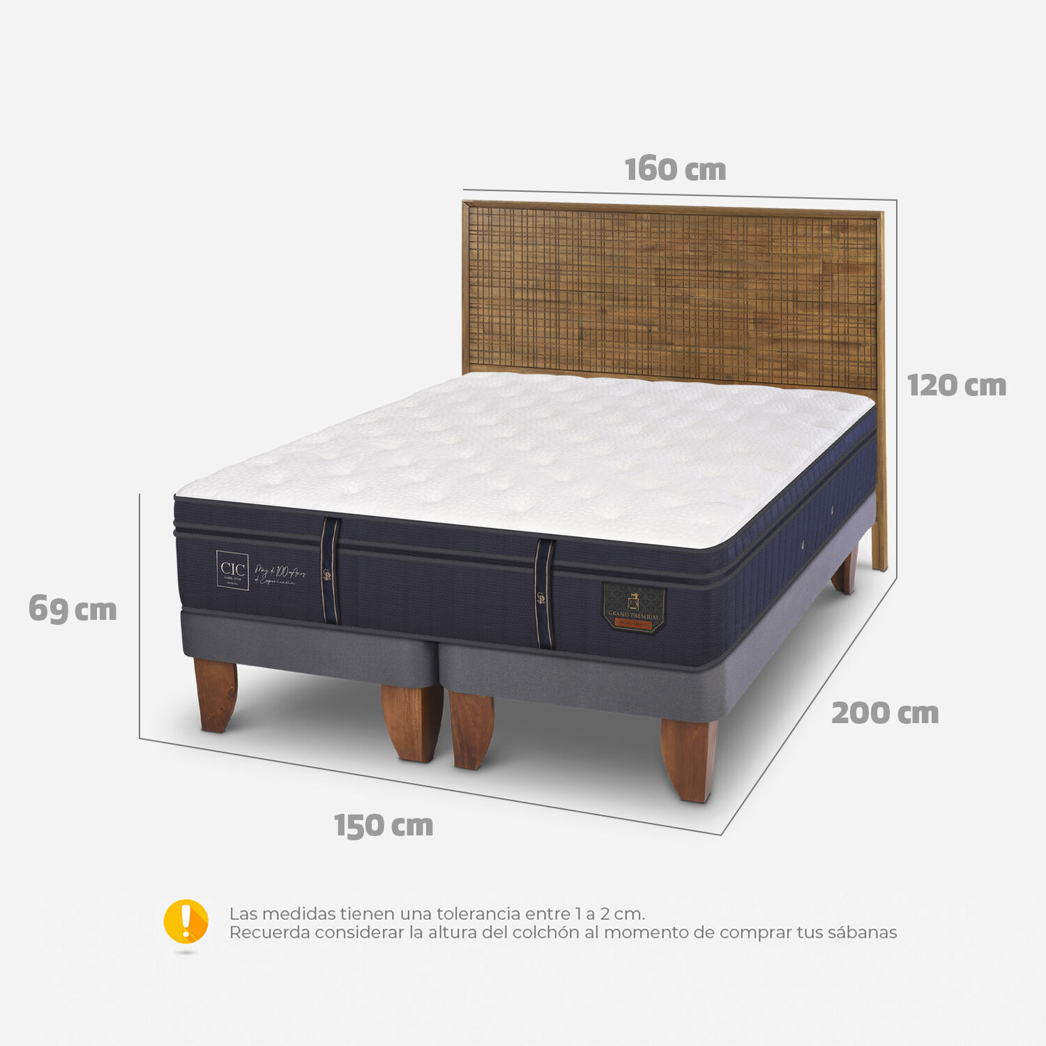 Cama Europea 2 Plazas Grand Premium + Respaldo Adria