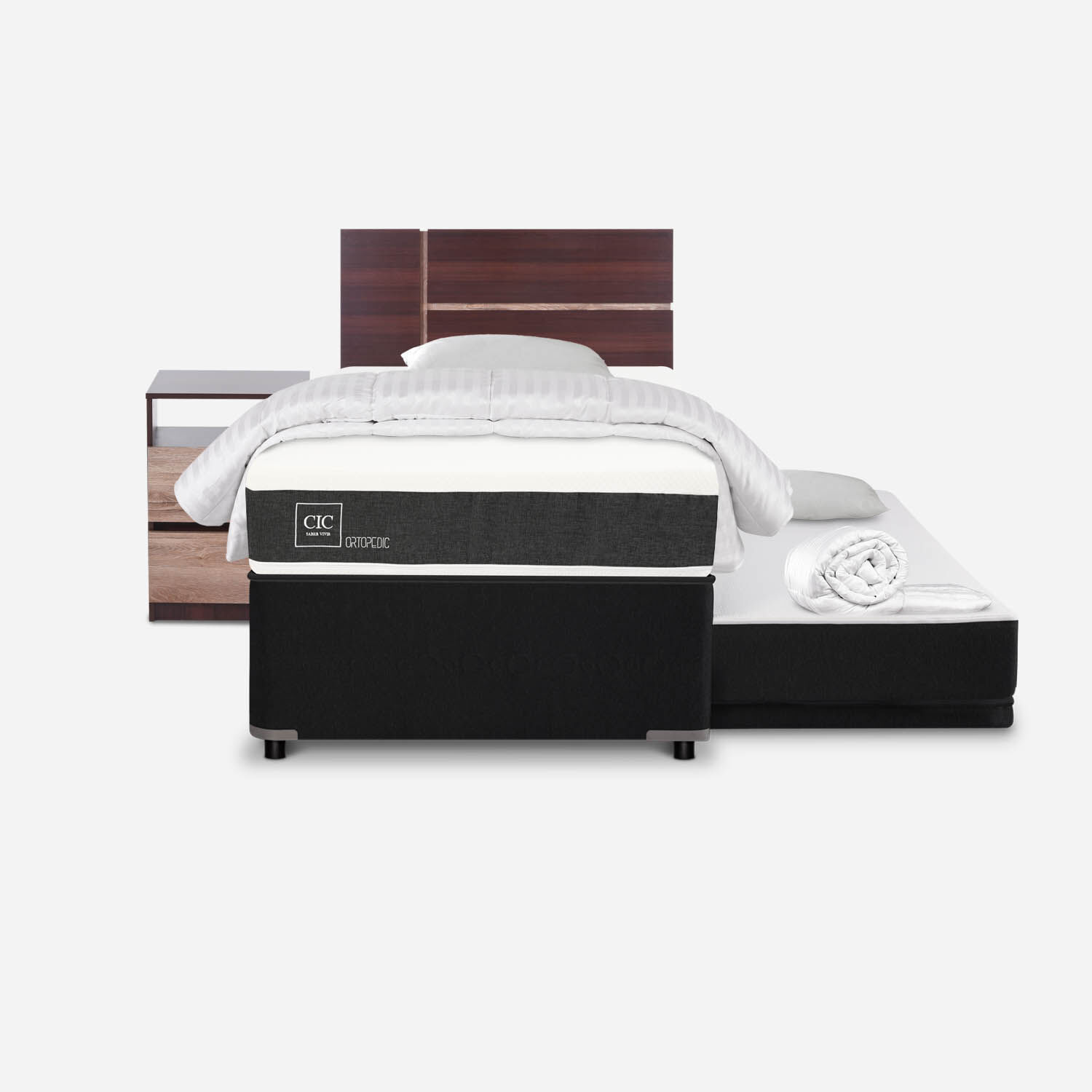 Cama Nido Diván Ortopedic + Set Enio + Almohadas + Plumón