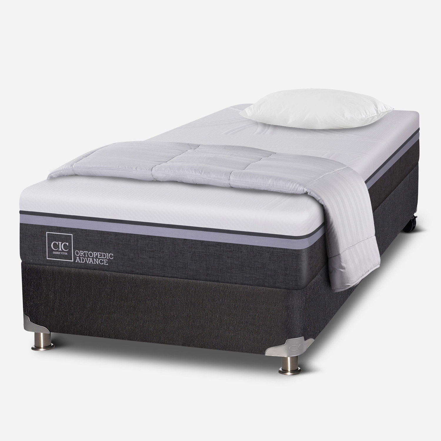 Box Spring 1,5 Plazas Ortopedic Advance 5 Zonas + Almohada + Plum&oacute;n