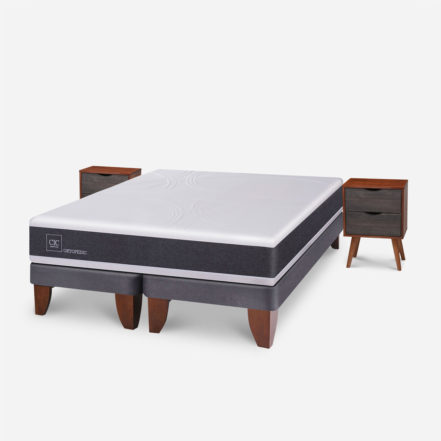 Cama Europea King Ortopedic + Veladores Níger