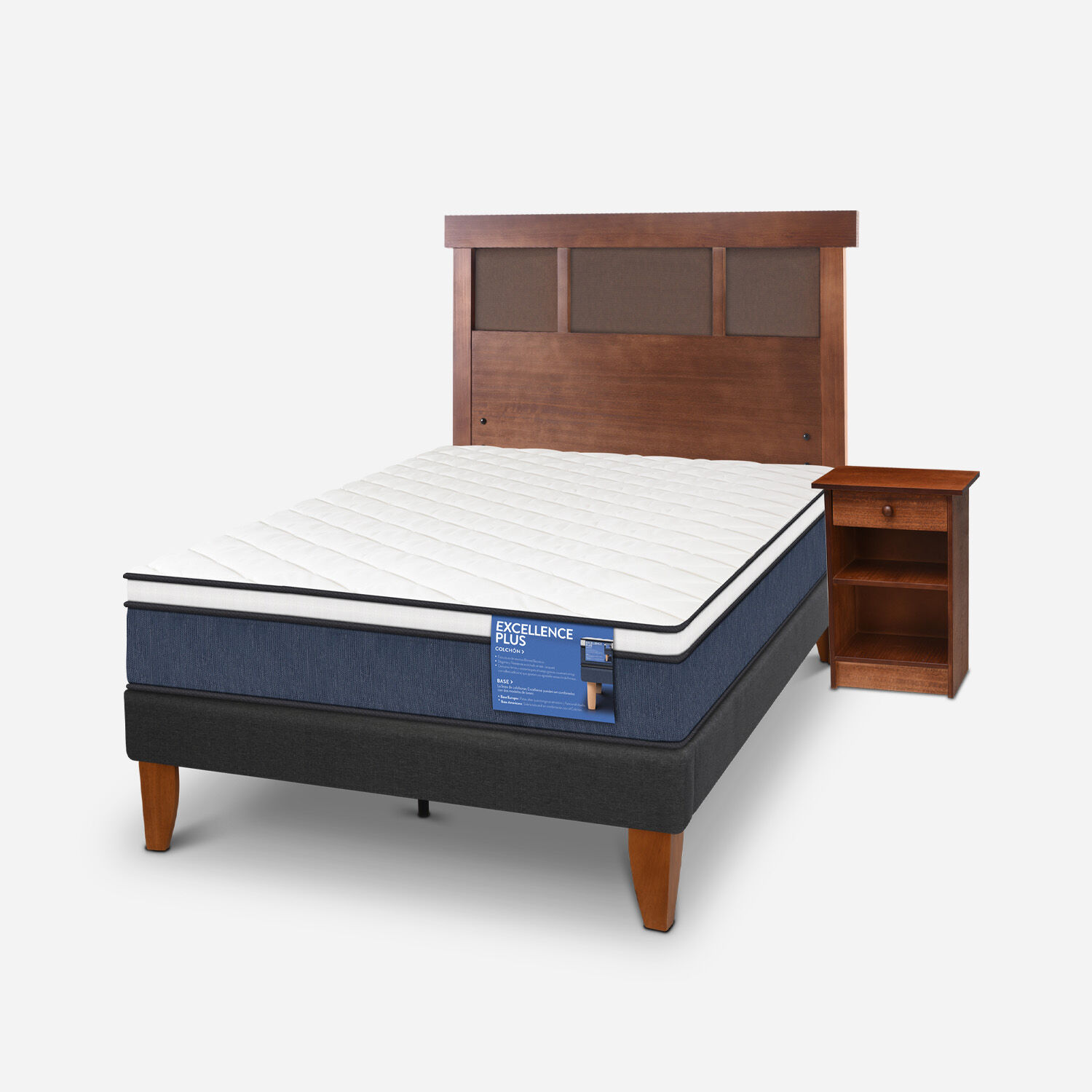 Cama Europea Curve 1.5 Plazas Excellence Plus + Set New Dublín Caramel