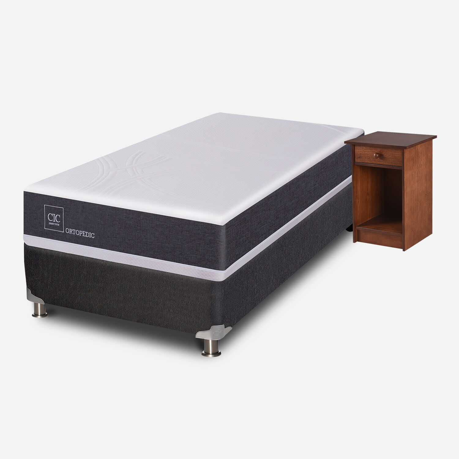Box Spring 1 Plaza Ortopedic 5 Zonas + Velador Villarrica