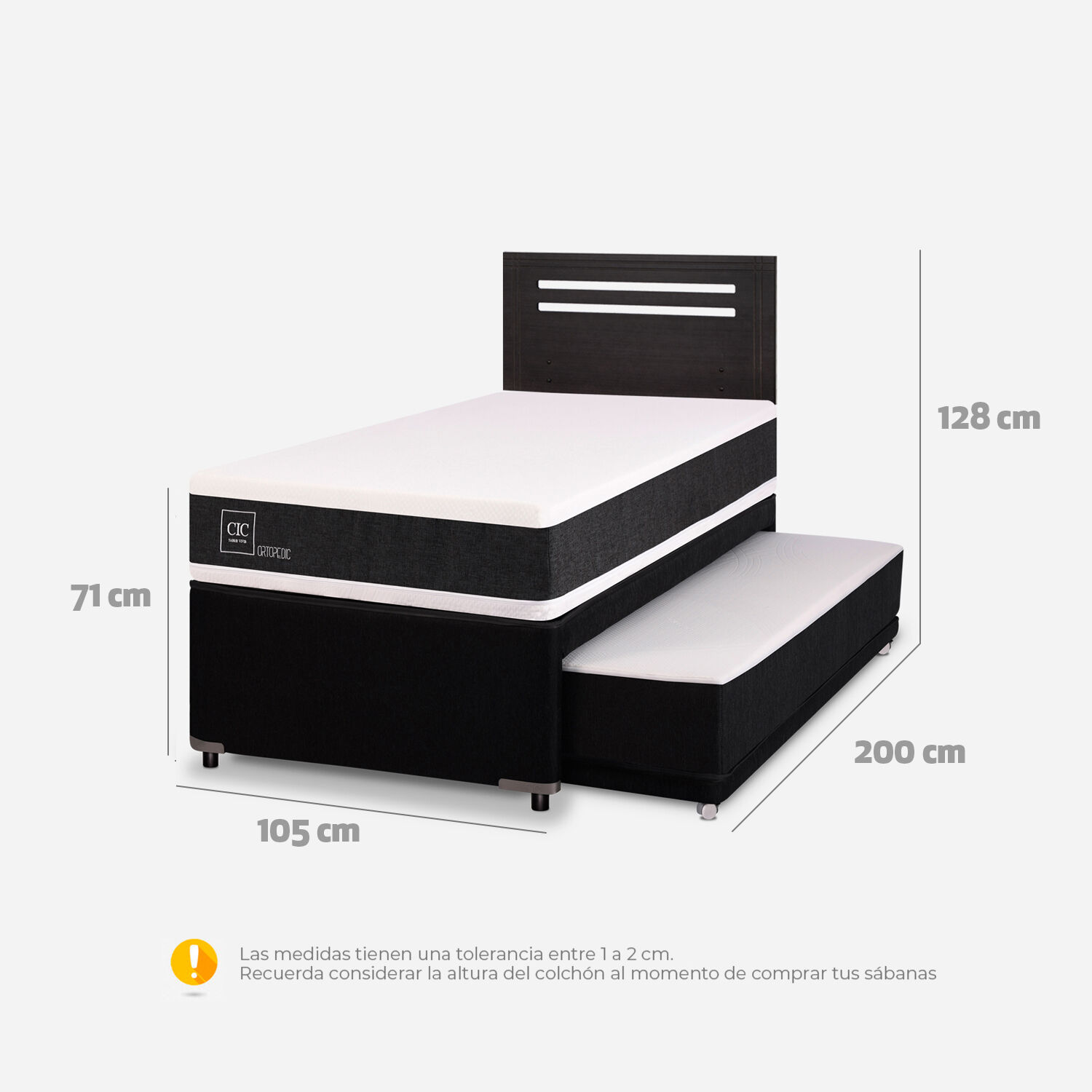 Cama Nido Div&aacute;n Ortopedic + Respaldo M&uacute;nich Negro