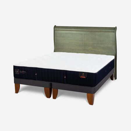 Cama Europea 2 Plazas Premium Base Dividida + Respaldo Mir&oacute; Olivo