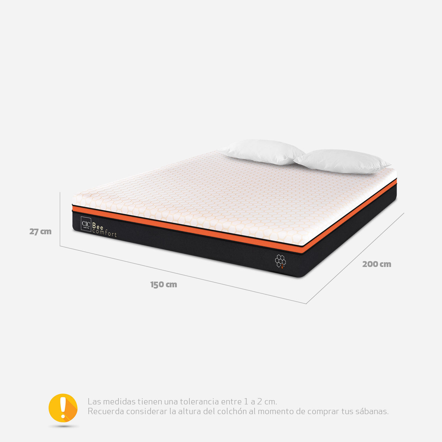 Colch&oacute;n 2 Plazas Bee Comfort 150x200 + Almohadas Viscoel&aacute;sticas