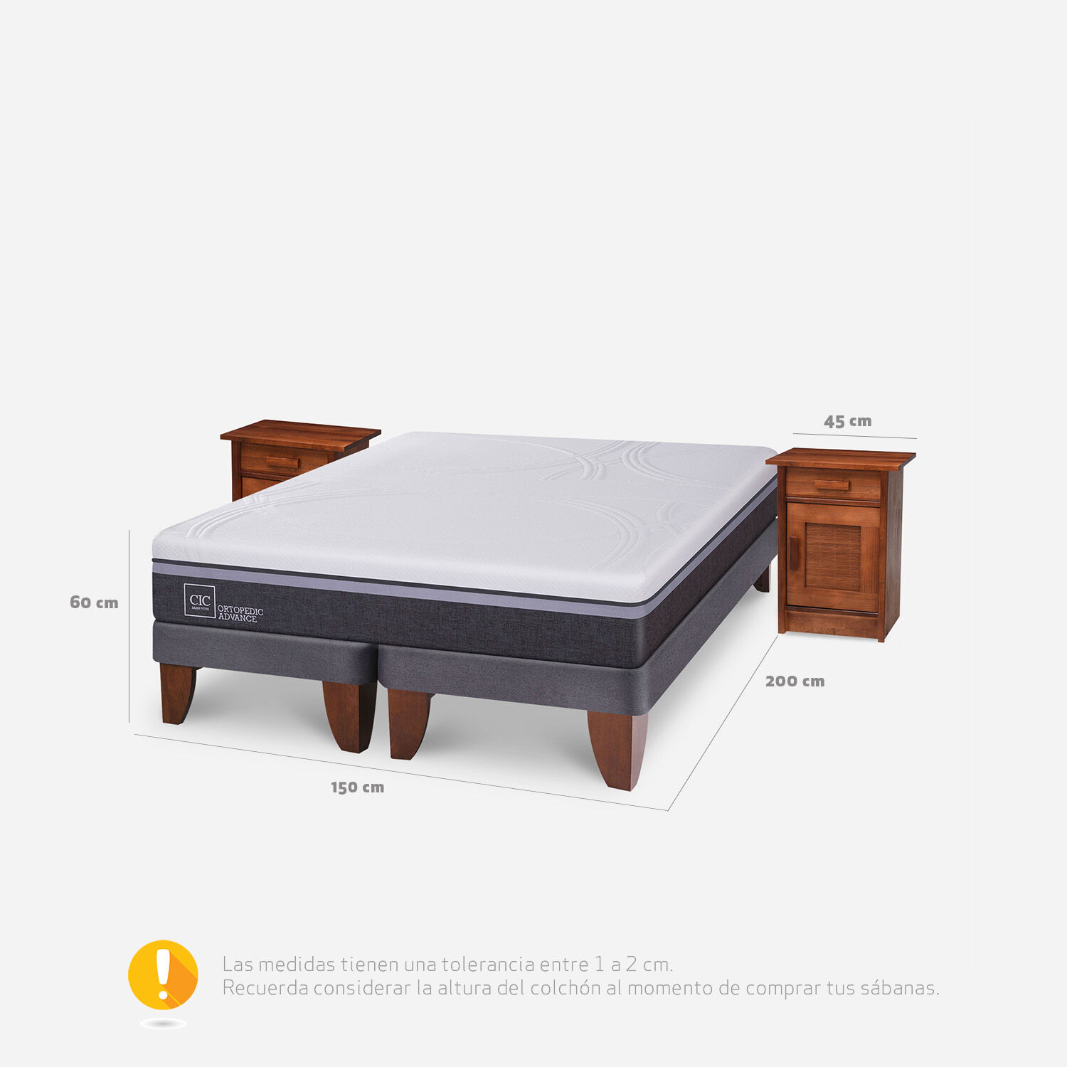 Cama Europea 2 Plazas Ortopedic Advance Base Dividida + Veladores Mil&aacute;n Caramel
