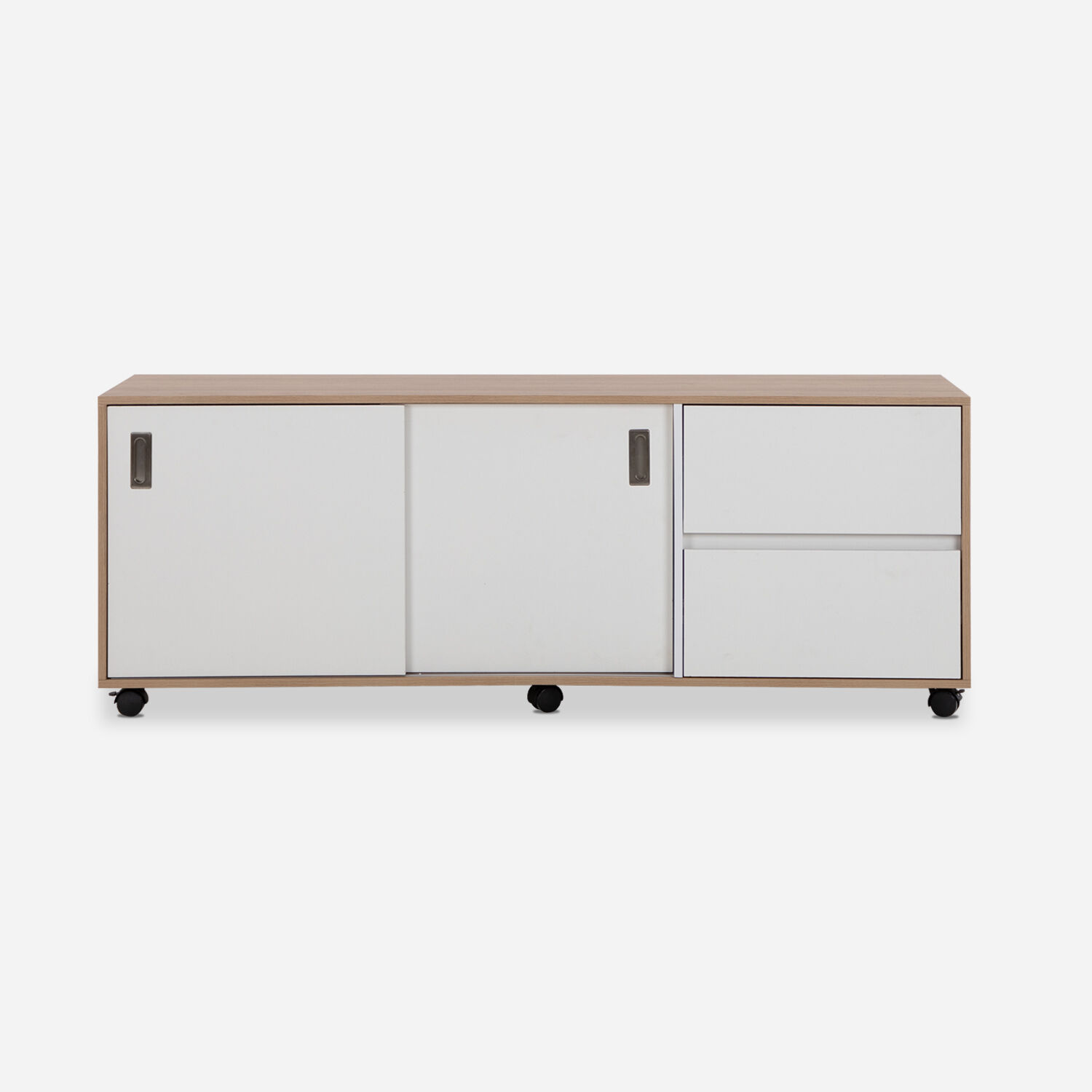 Rack Tv '70 Nash Con Ruedas 2 Puertas 2 Cajones Olmo Blanco