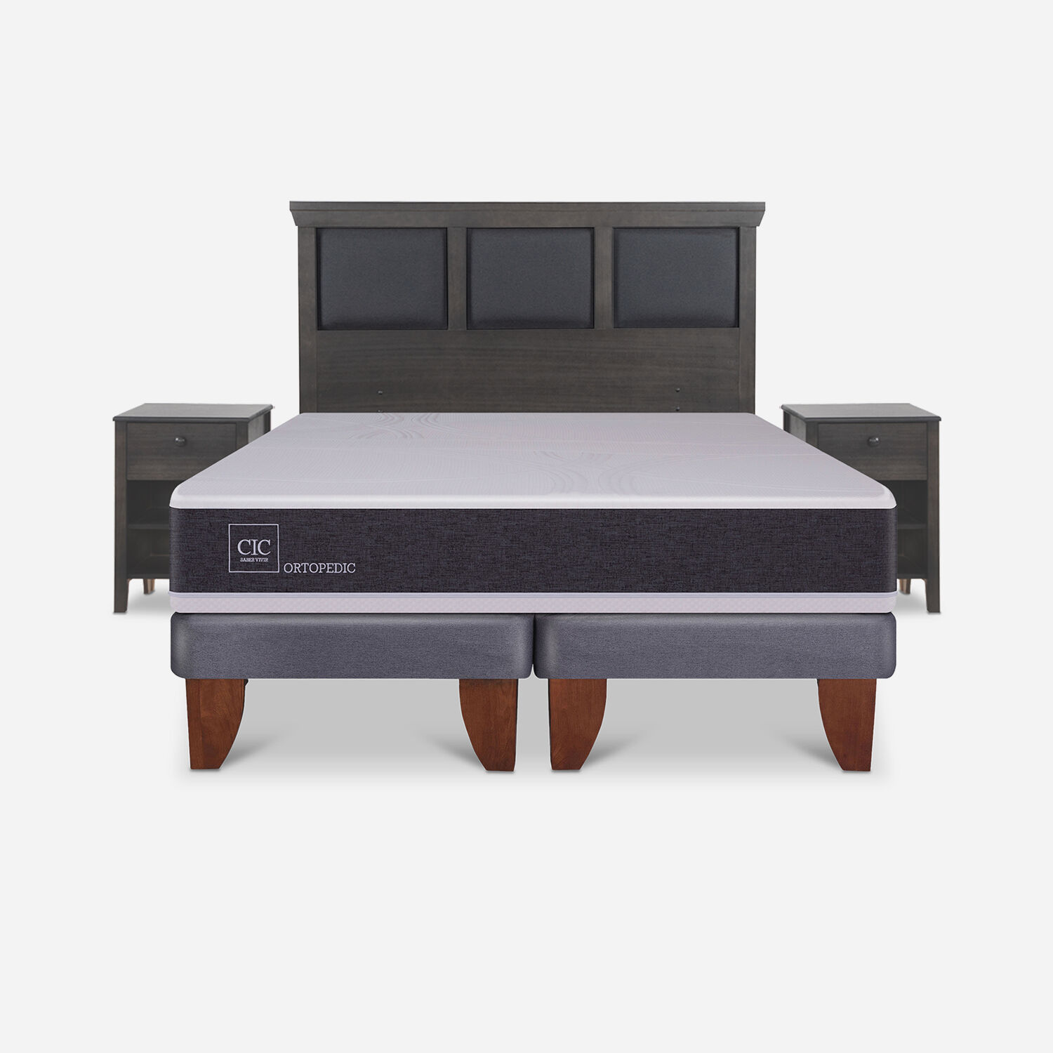 Cama Europea 2 Plazas Ortopedic Base Dividida + Set Torino Gris