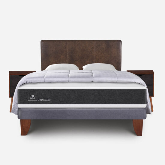 Cama Europea 2 Plazas Ortopedic Base Normal + Almohadas + Plumón + Set Baker